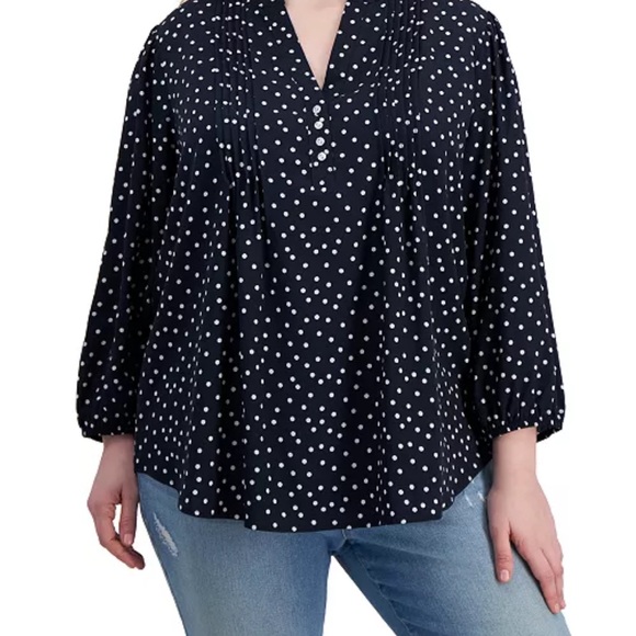 Tommy Hilfiger NWT Women's Popover Blouse Shirt Navy Polka Dot Size 2x - Picture 1 of 8